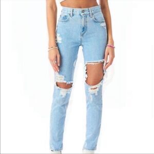 LF Carmar Blue Ripped Alexander Hannah Baggy Trendy Distressed Boyfriend Jeans